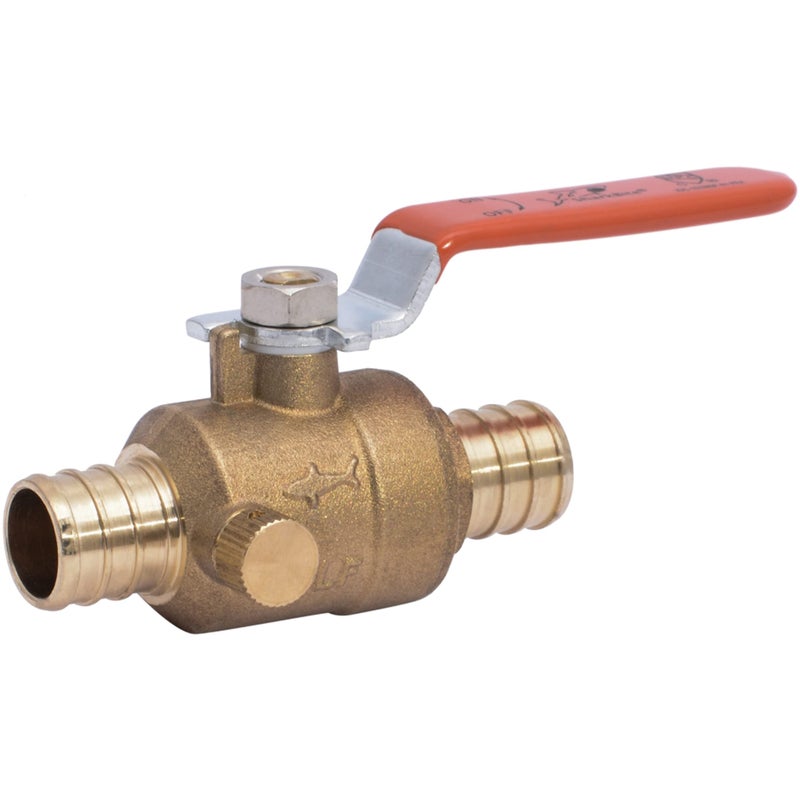 SharkBite 3/4 Inch Crimp Ball Valve with Drain, Brass Plumbing Fitting, PEX Pipe, PE-RT, 24613LFA - Image 1